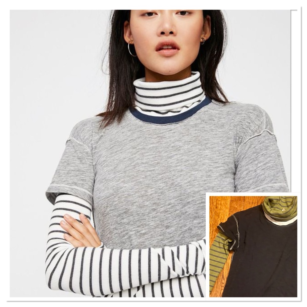 We the Free Piper Two fee  Sweater with Striped Mockneck